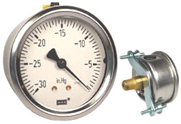 WIKA U-Clamp Panel Mt Vacuum Gauge 2.5", 30"Hg, LF