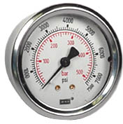 213.53 Series Glycerin Filled Industrial Pressure Gauge, 2.5" Dial, 0 to 7500 psi (bar), 1/4 NPT Brass Back Mount