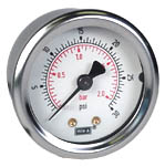 213.53 Series Glycerin Filled Industrial Pressure Gauge, 2" Dial, 0 to 30 psi (bar), 1/4 NPT Brass Back Mount