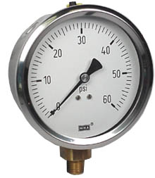213.53 Series Industrial Brass Liquid Filled Pressure Gauge, 0 to 60 psi