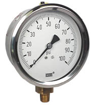 213.53 Series Industrial Brass Liquid Filled Pressure Gauge, 0 to 100 psi
