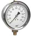 213.53 Series Industrial Brass Liquid Filled Pressure Gauge, 4" Dial, 0 to 200 PSI, 1/4" NPT Bottom Connection