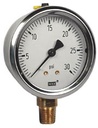 213.53 Series Industrial Brass Liquid Filled Pressure Gauge, 2.5" Dial, 0 to 30 PSI, 1/4" NPT Lower Mount
