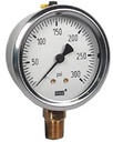 213.53 Series Industrial Brass Liquid Filled Pressure Gauge, 2.5" Dial, 0 to 300 PSI, 1/4" NPT Lower Mount