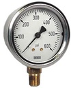 213.53 Series Industrial Brass Liquid Filled Pressure Gauge, 2.5" Dial, 0 to 600 PSI, 1/4" NPT Lower Mount