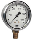 213.53 Series Industrial Brass Liquid Filled Pressure Gauge, 2.5" Dial, 0 to 1000 PSI, 1/4" NPT Lower Mount