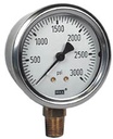 213.53 Series Industrial Brass Liquid Filled Pressure Gauge, 0 to 3000 PSI, 1/4" NPT Brass Lower Mount