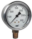 213.53 Series Industrial Brass Liquid Filled Pressure Gauge, 2.5" Dial, 0 to 3000 PSI, 1/4" NPT Brass Lower Mount