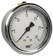 213.53 Series Industrial Brass Liquid Filled 2.5" Pressure Gauge, 0 to 30 PSI, 1/4" NPT Center Back Mount