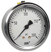 213.53 Series Industrial Brass Liquid Filled Pressure Gauge, 0 to 200 psi