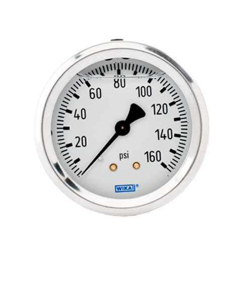 213.53 Series Industrial Brass Liquid Filled Pressure Gauge, 2.5" Dial, 0 to 300 PSI, 1/4" NPT Center Back Mount