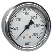 213.53 Series Industrial Brass Liquid Filled Pressure Gauge, 2.5" Dial, 0 to 3000 PSI, 1/4" NPT Center Back Mount