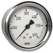 213.53 Series Industrial Brass Liquid Filled Pressure Gauge, 0 to 600 PSI, 1/4" NPT Center Back Mount