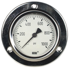 232.53 Series Ready to Fill Pressure Gauge, 2.5" Dial, 0 to 1000 psi, 1/4 NPT SS Center Back Mount, Front Flange Panel Mount