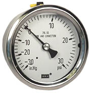 232.53 Series Stainless Steel Dry Pressure Gauge, -30 inHg to 30 psi