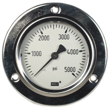 WIKA 233.53 Liquid Filled Stainless Gauge, 2.5" Dial, 5000 PSI, Stainless Steel Front Flange