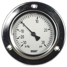 WIKA Front Flange Panel Mt SS Gauge 2.5", 30"Hg-0-30 PSI