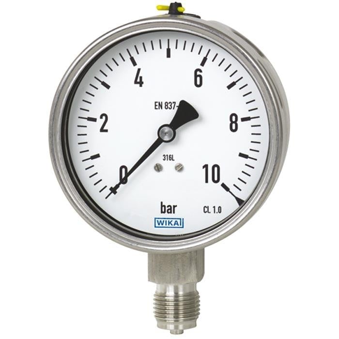 WIKA Stainless Pressure Gauge 2.5", 100 PSI, Liquid Filled