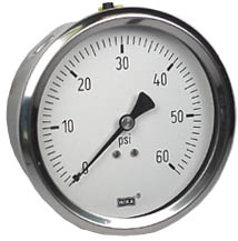 WIKA Stainless Steel Pressure Gauge 4", 60 PSI, Liquid Filled