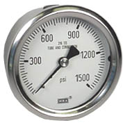 WIKA Stainless Pressure Gauge 2.5", 1500 PSI, Liquid Filled