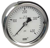 WIKA Stainless Pressure Gauge 2.5", 400 PSI, Liquid Filled
