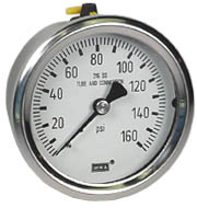 WIKA Stainless Pressure Gauge 2.5", 160 PSI, Liquid Filled