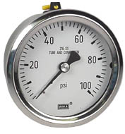 WIKA Stainless Pressure Gauge 2.5", 100 PSI, Liquid Filled