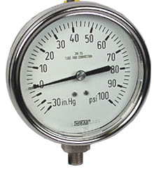 232.54 Series Stainless Steel Dry Pressure Gauge, -30 inHg to 100 psi