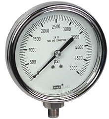 232.54 Series Stainless Steel Dry Pressure Gauge, 4" Dial, 0 to 5000 PSI, 1/4" NPT Lower Connection