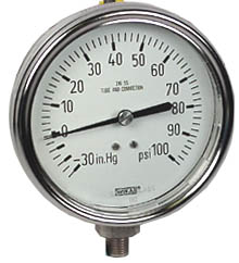 WIKA Stainless Compound Gauge 4", 30"Hg-0-100 PSI, LF