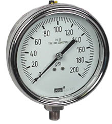 WIKA Stainless Steel Pressure Gauge 4", 200 PSI, Liquid Filled