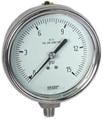 WIKA Stainless Steel Pressure Gauge 4", 15 PSI, Liquid Filled