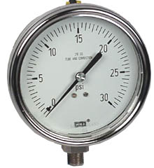 WIKA Stainless Steel Pressure Gauge 4", 30 PSI, Liquid Filled