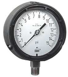 233.34 Series Stainless Steel Liquid Filled Process Gauge, 0 to 15 PSI, 1/2" NPT Lower Mount