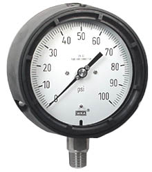 233.34 Series Stainless Steel Liquid Filled 4.5" Process Gauge, 0 to 100 PSI, 1/2" NPT Lower Mount