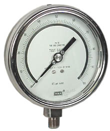 332.54 Series Dry Precision Test Pressure Gauge, 4" Dial, 0 to 100 psi, 1/4 NPT SS Lower Mount