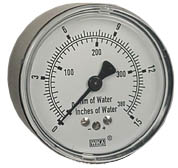 611.10 Series Dry Capsule Pressure Gauge, 1.5" Dial, 0 to 15 in (mm.WC), 1/4 NPT Brass Center Back Mount