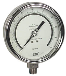 332.54 Series Dry Precision Test Pressure Gauge, 4" Dial, 0 to 200 psi, 1/4 NPT SS Lower Mount