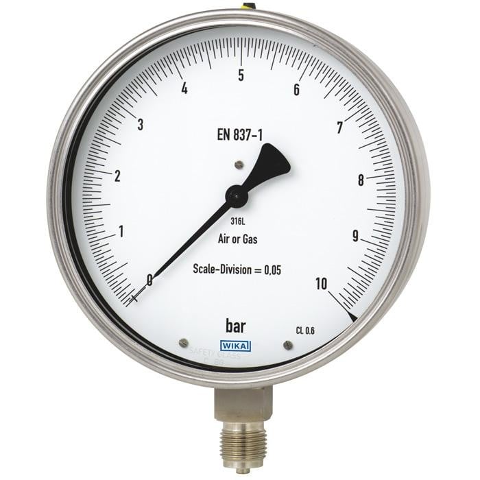 332.54 Series Dry Precision Test Pressure Gauge, 4" Dial, 0 to 160 psi, 1/4 NPT SS Lower Mount