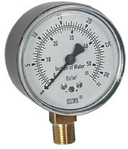 611.10 Series Dry Capsule Pressure Gauge, 2.5" Dial, 2 to 32 oz/in2 (in.WC), 1/4 NPT Brass Lower Mount