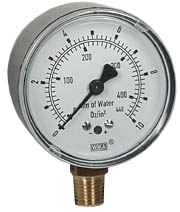 611.10 Series Dry Capsule Pressure Gauge, 2.5" Dial, 0 to 10 oz/in2 (mm.WC), 1/4 NPT Brass Lower Mount