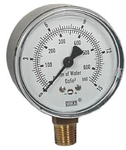 611.10 Series Dry Capsule Pressure Gauge, 2.5" Dial, 0 to 15 oz/in2 (mm.WC), 1/4 NPT Brass Lower Mount