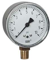 611.10 Series Dry Capsule Pressure Gauge, 0 to 10 PSI, 1/4" NPT Brass Lower Connection, Black Painted Steel Case