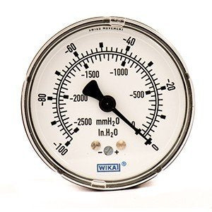 611.10 Series Dry Capsule Pressure Gauge, 2.5" Dial, -100 to 0 in (mm.WC), 1/4 NPT Brass Center Back Mount