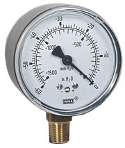 611.10 Series Dry Capsule Pressure Gauge, 2.5" Dial, -60 to 0 in (mm.WC), 1/4 NPT Brass Lower Mount