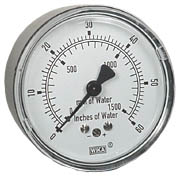 611.10 Series Dry Capsule Pressure Gauge, 1.5" Dial, 0 to 60 in (mm.WC), 1/4 NPT Brass Center Back Mount