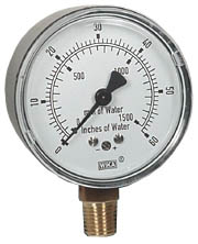 611.10 Series Dry Capsule Pressure Gauge, 2.5" Dial, 0 to 60 in (mm.WC), 1/4 NPT Brass Lower Mount