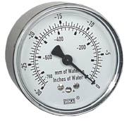 611.10 Series Dry Capsule Pressure Gauge, 2.5" Dial, -30 to 0 in.WC (mm.WC), 1/4 NPT Brass Center Back Mount