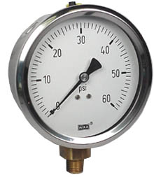 212.53 Series Ready to Fill Industrial Pressure Gauge, 4" Dial, 0 to 60 psi, 1/4 NPT Brass Lower Mount