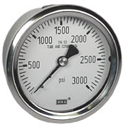 WIKA Stainless Pressure Gauge 2.5", 3000 PSI, Liquid Filled